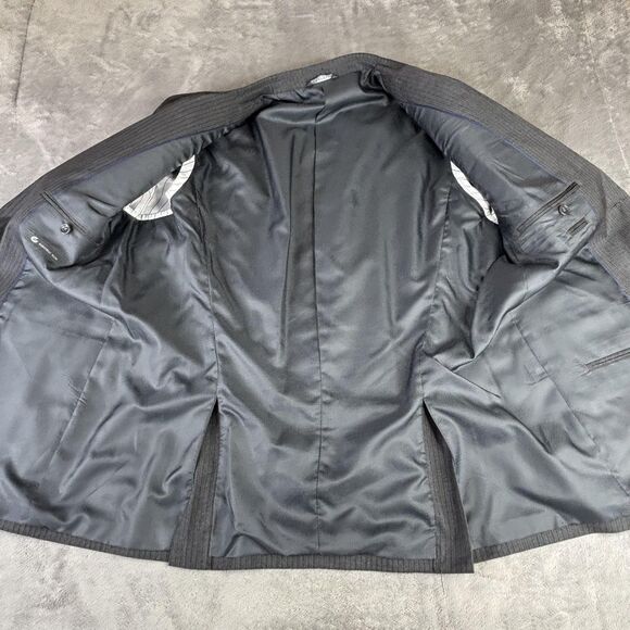 Caravelli Suit Jacket Mens 44 Long Grey Harry C 2B Slim Fit Pinstripe Blazer - Picture 6 of 15